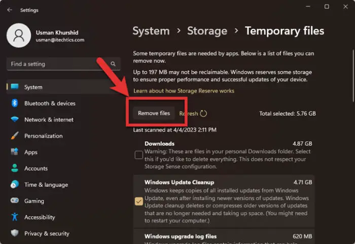 Remove Temporary files in Windows 11