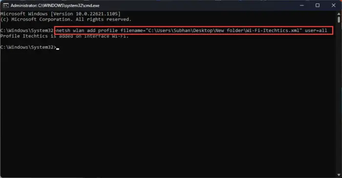 Restore a wireless network profile for all users using Command Prompt