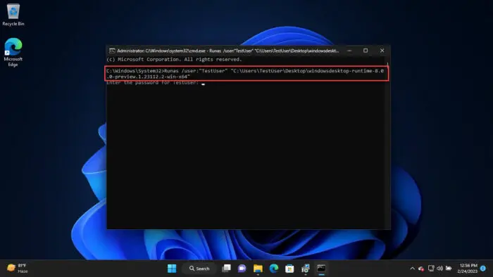 Run as different user from Command Prompt