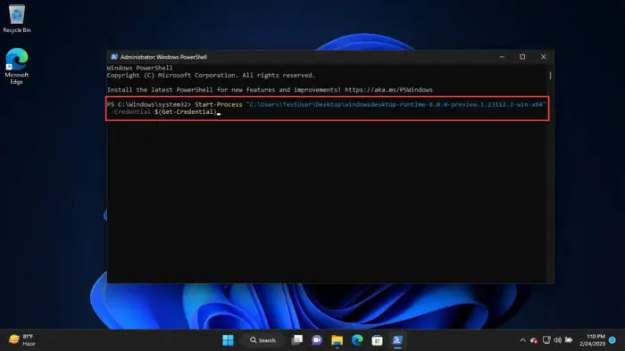 Run as different user from PowerShell