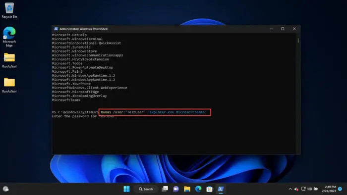Run UWP app as different user from PowerShell 1