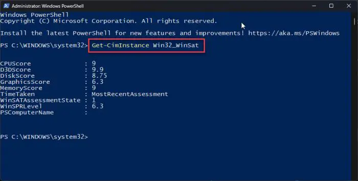 Run winsat in PowerShell