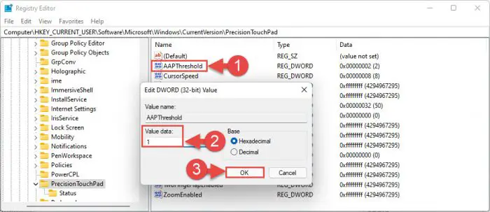 Select Value Data against tap sensitivity