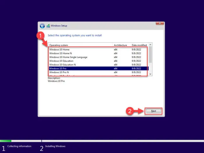 Select Windows 10 edition to install