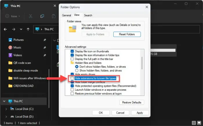 Show file extensions in Explorer