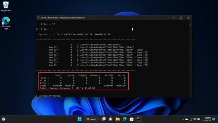 Statistics of data copy using Robocopy