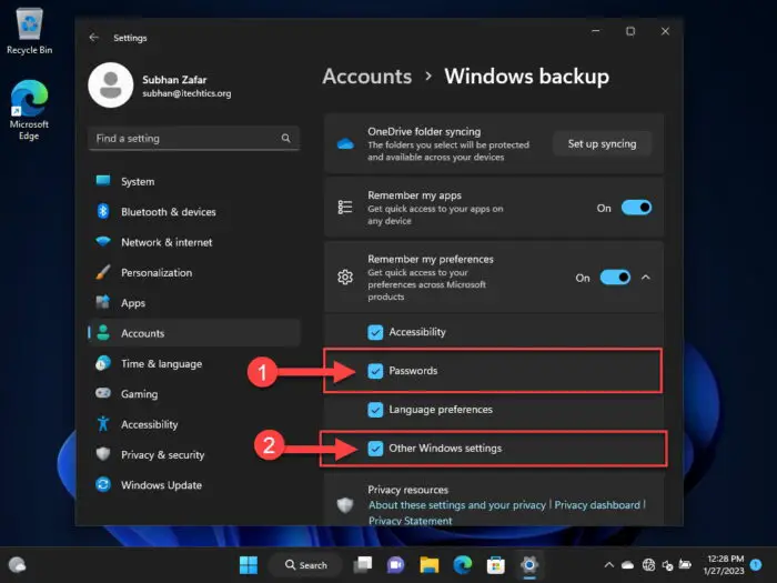 Synchronize passwords and Windows settings using Microsoft account