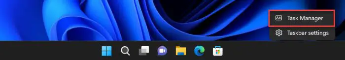 Task Manager from taskbars context menu