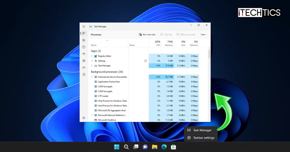 Task Manager option in Taskbars context menu Windows 11