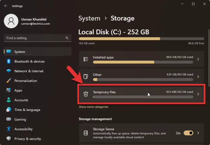 Temporary files in Storage Settings