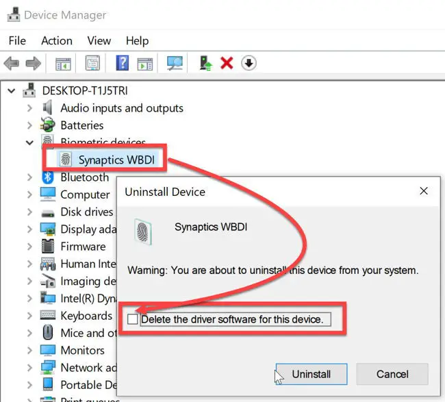 Uninstall a device from device manager