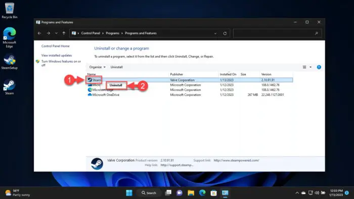 Uninstall Steam