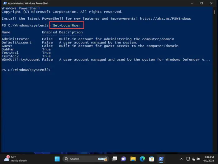 View all user accounts in PowerShell