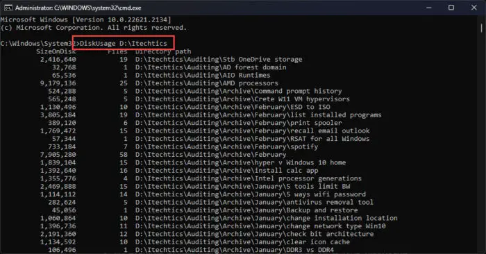 View disk usage from Command Prompt