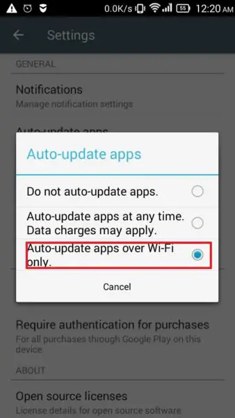 Auto-update apps over Wifi