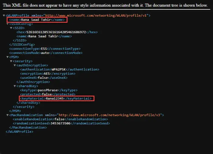 Wi fi details inside the XML file