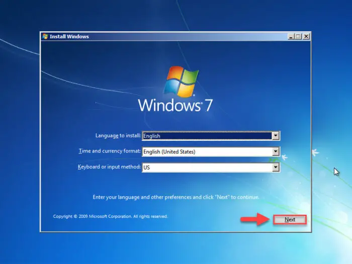 Win7 install next