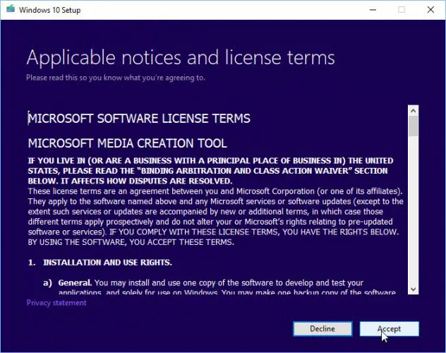 Accept the license agreement