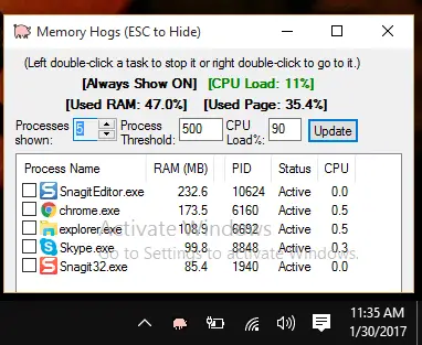 Get CPU And RAM Load Alerts With Memory Hogs 1