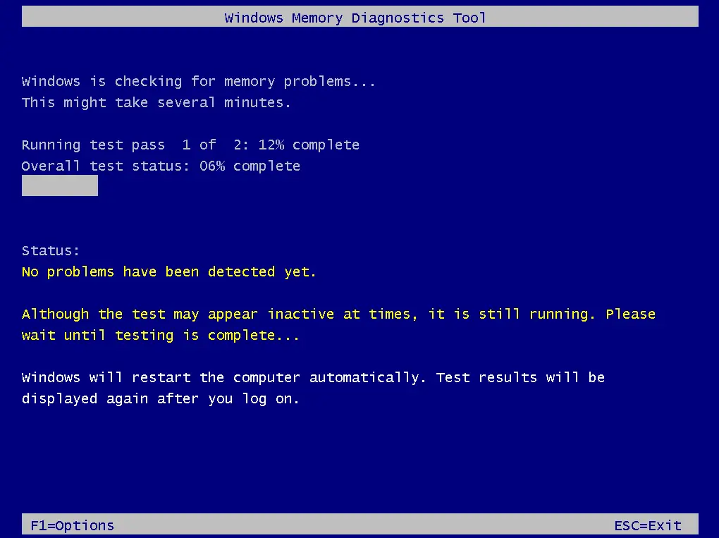 RAM DIAGNOSTIC RUNNING