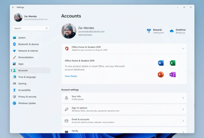Accounts page